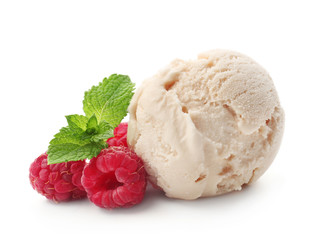 Delicious raspberry ice-cream on white background