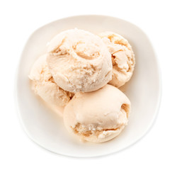 Bowl with delicious ice-cream on white background