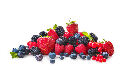 Delicious ripe berries on white background