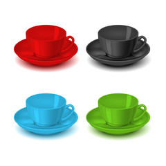 Realistic Detailed 3d Color Tea Cup Set. Vector