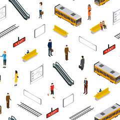 Subway Station Seamless Pattern Background Isometric View. Vector