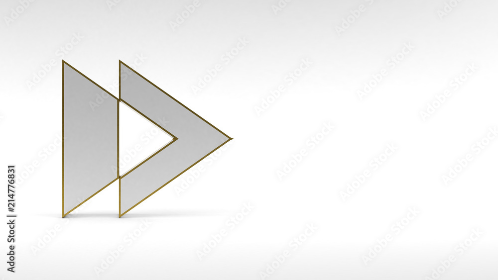 Poster logo arrow button on white background with gold edging and soft shadows. 3d rendering.