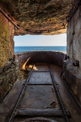 Fototapeta na wymiar WW2 lookout in the cliffs of Bonifacio in Corsica