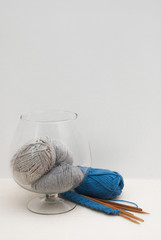 Fototapeta na wymiar Knitting wool yarn and knitting needles