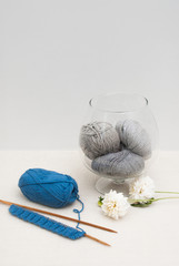 Fototapeta na wymiar Knitting wool yarn and knitting needles