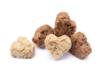Oatmeal heart dessert isolated on white background