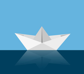 paper boat on water against blue sky vector illustration