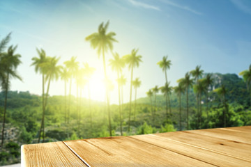desk of free space and palms landscape 