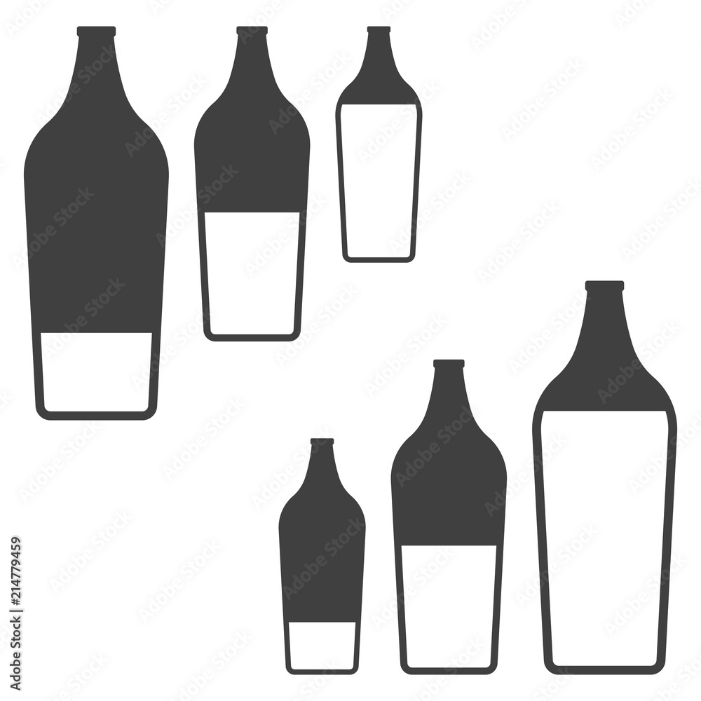 Wall mural icons filling bottles with liquid. two variants of execution. vector on white background.