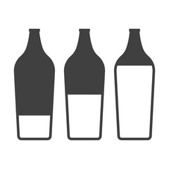 Icons filling bottles with liquid. Vector on white background.