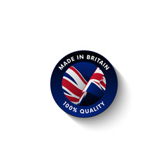 Made in Great Britain badge with Great Britain flag. Badge  with long shadow. Vector illustration. 