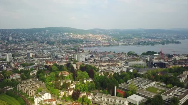 zurich lake cityscape aerial panorama 4k switzerland
