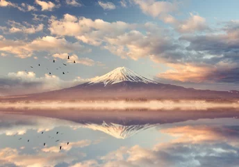 Papier Peint photo autocollant Mont Fuji mount fuji at lake Kawaguchi in the morning time, Japan 