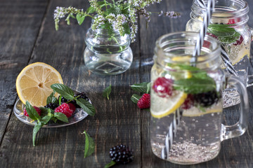 Lemon with raspberries and blackberries