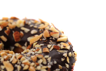 Chocolate and almond Donut isolated on white background