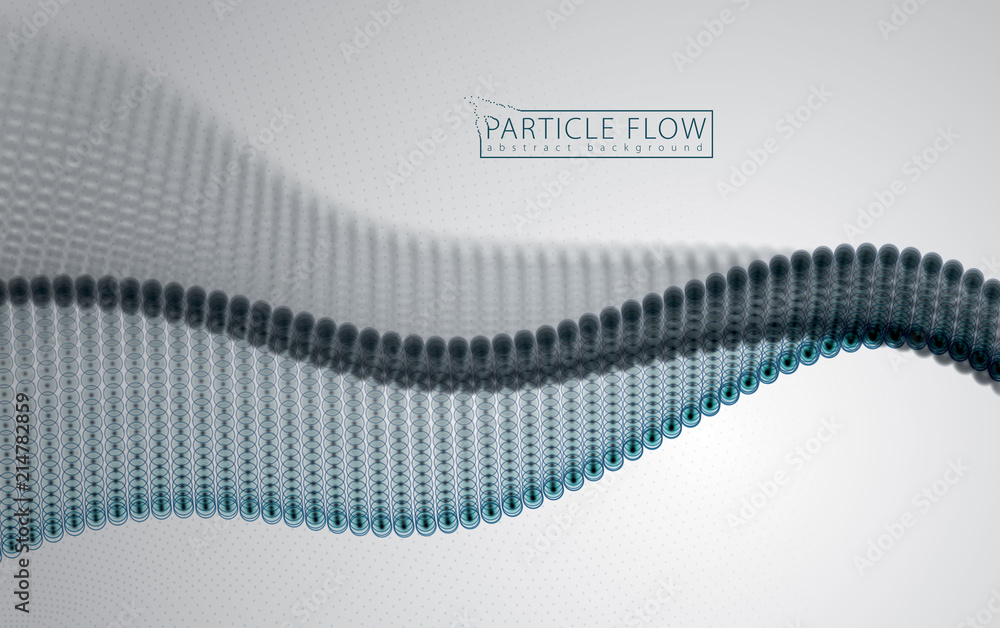 Aufkleber flowing particles wave, dynamic sound motion. 3d vector illustration. beautiful wave shaped array of