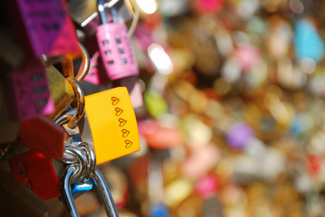 Lots of master key lock by couple on the top of Seoul tower, Namsan tower in Seoul, south Korea