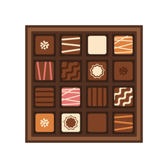 Box of chocolates on white background, vector illustration.