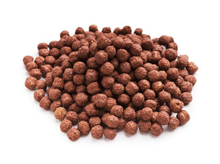 Heap of chocolate corn balls isolated on white