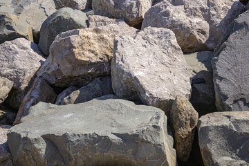Close up of sea defence on beach