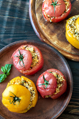Stuffed tomatoes with brown and wild rice mix
