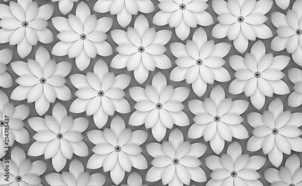 Aufkleber abstract background of paper flowers. monochrome 3d pattern.