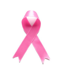 Pink ribbon on white background. Breast cancer concept