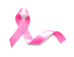 Pink ribbon on white background. Breast cancer concept