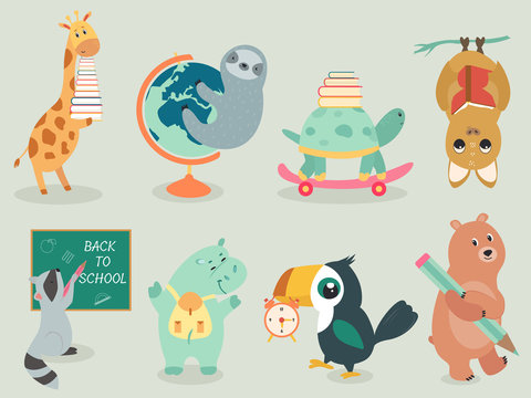 Back To School Animal Character Hand Drawn Style