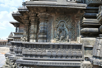 Ornate wall panel reliefs depicting Hindu deities, Chennakesava temple, Belur, Karnataka.