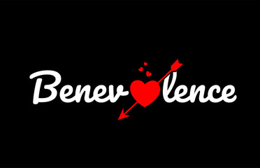 benevolence word text with red broken heart