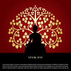 Vesak day background with Buddha sign and Bodhi leaf Tree vector design