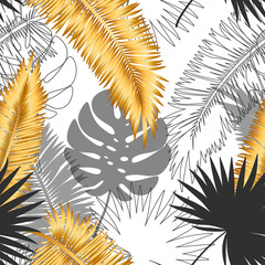 Beautiful trendy seamless exotic pattern with tropical plants. Modern abstract design for paper, wallpaper, cover, fabric and other users. Vector illustration