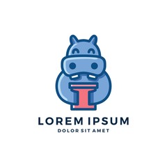 gift hippo mascot cartoon character logo vector illustration