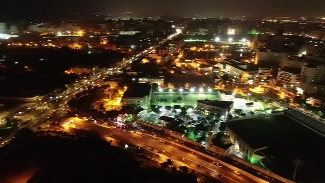 Aerial Drone night shot over alexandria city in eygpt