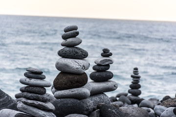 Volcanic rocks placed in pyramid mode, for enjoyment and relaxation. This unique place is located in the port of La Cruz in Tenerife (Spain)