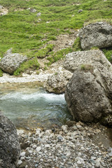 Naklejka na ściany i meble Landscape with mountain spring water in Bucegi, Carpathian mountains range, summer day