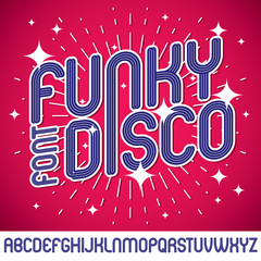 Vector funky upper case English alphabet letters collection, can be used in poster art creation for discotheque of 70s and 80s