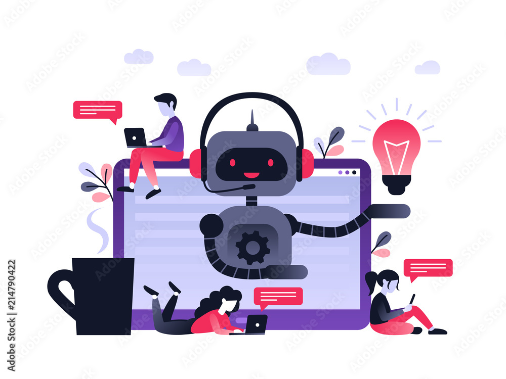 Poster chatbot business concept. modern banner for the site. chatbot, artificial intelligence, customer sup