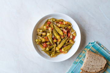 Turkish Food Okra Dish with Tomatoes and Onion Slices / Bamya
