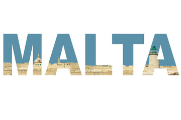 The word MALTA with the Valettas city line in the lettering