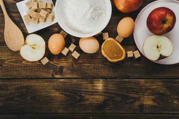 Top view of ingedients for apple pie