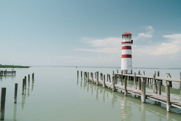 Lighthouse in Podersdorf am See, lake Neusiedler See, Burgenland, Austria