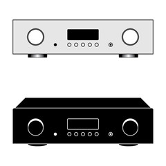 Obraz premium illustration of audio listening device. integrated amplifier. Perspective and flat and vector