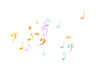 Music Notes Confetti Falling Chaos Vector. Music Symbols Texture Poster Background Elements. Party Night, Festival, Celebration or Concert, Melody Notes Trail. Decorative Song Sheets Chaos Effect.