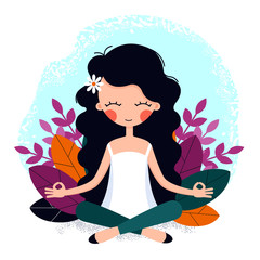 A meditative girl. Illustration. Self-development. Yoga.
