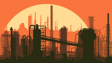 Horizontal stylized illustration industrial part of city.