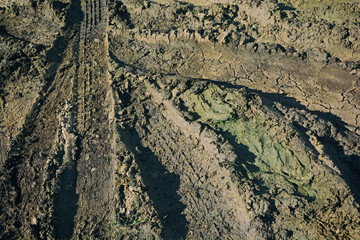 focus on wheel trail on the ground