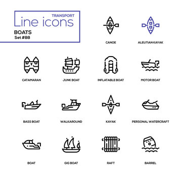 Boats - modern line design icons set