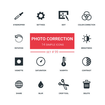 Photo correction - flat design style icons set